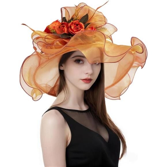 Women Organza Church Tea Party Hats Floral Orange main image 6
